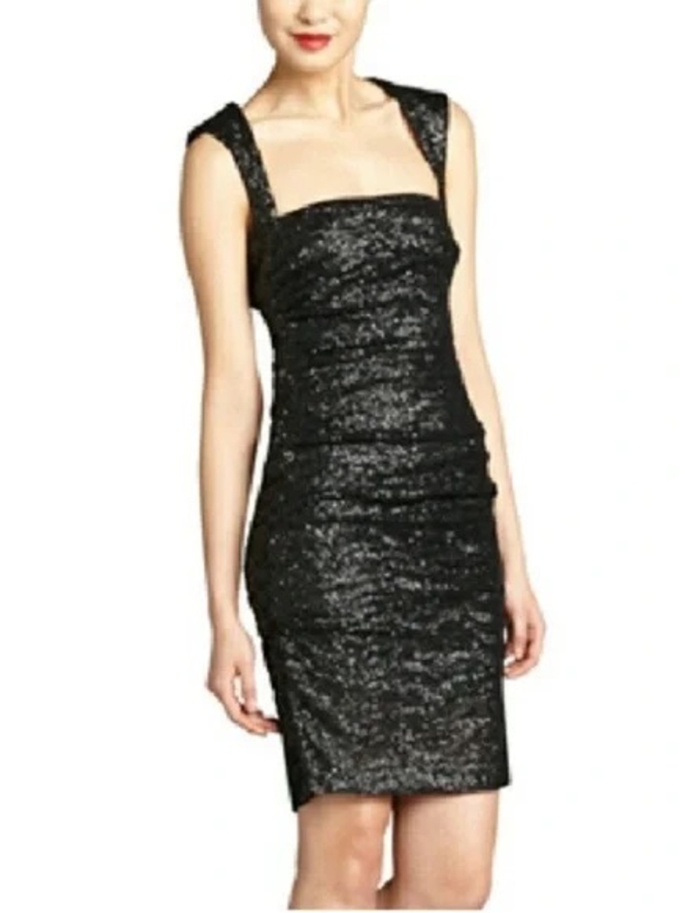 Nicole Miller Black Sequin Square-Neck Mini Dress